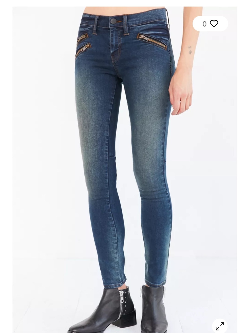 BDG Twig Theo moto mid-rise skinny jeans -front zipper pockets and ankle zips.